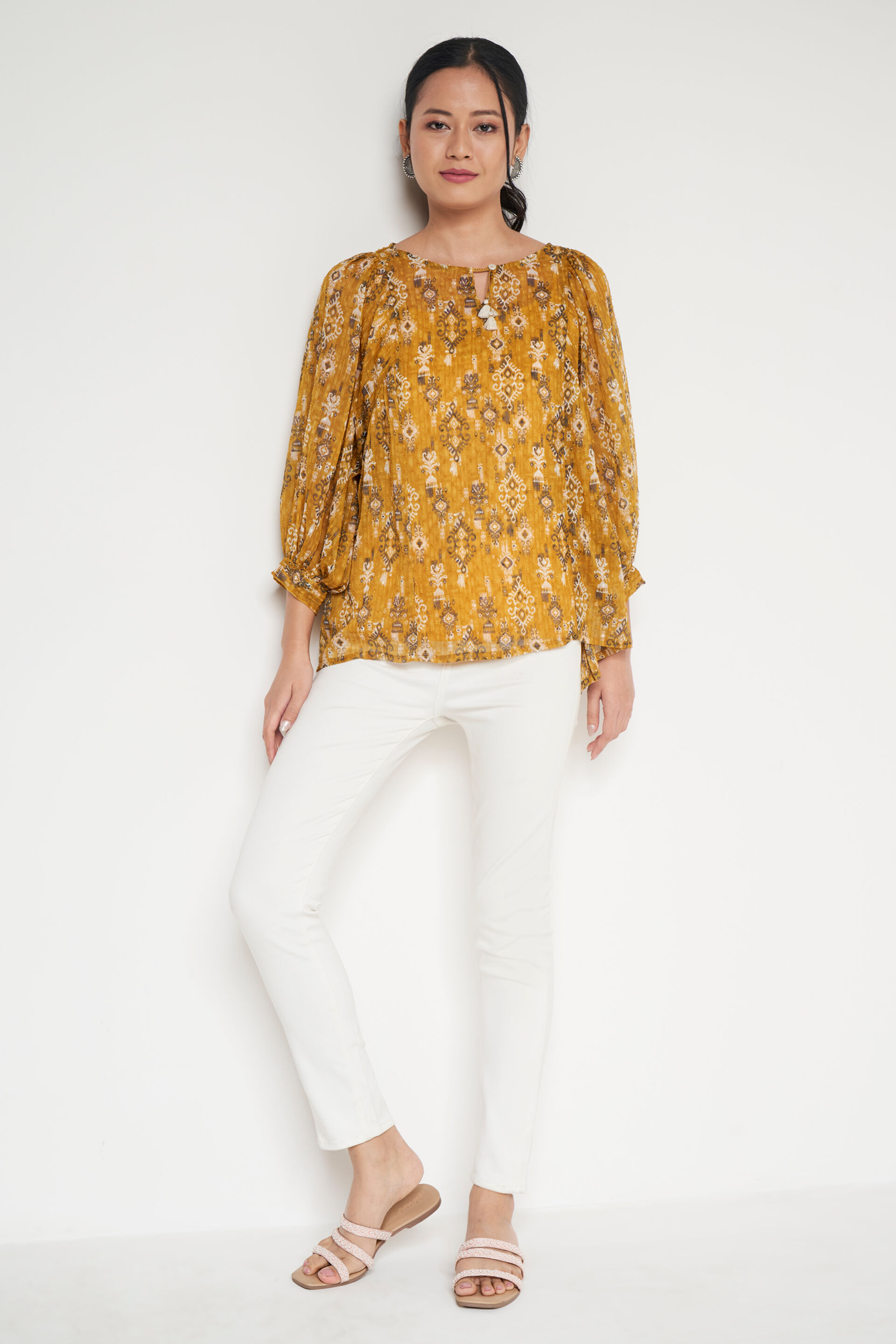 Mustard Printed Top, Mustard, image 2